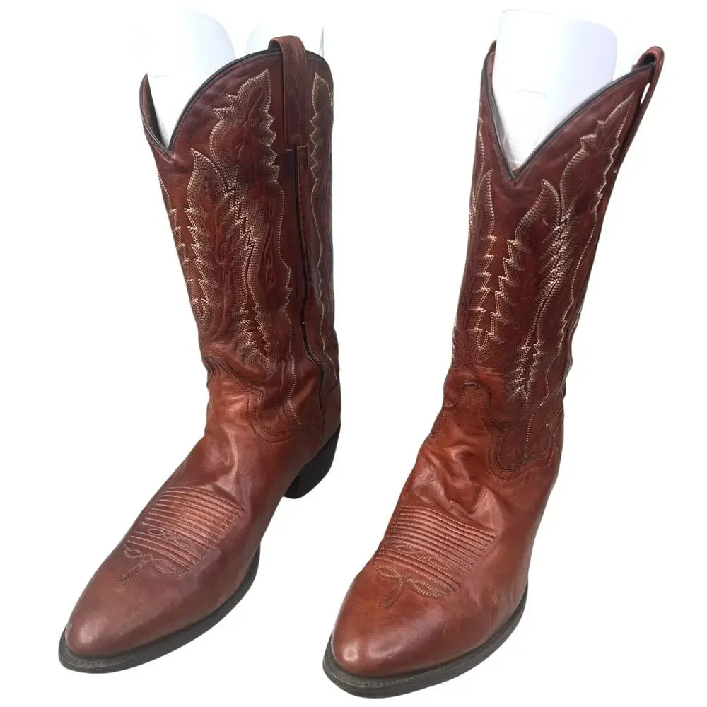 Vintage Dan Post Men’s Brown Leather Western Cowboy Boot Size US 9.5 EW